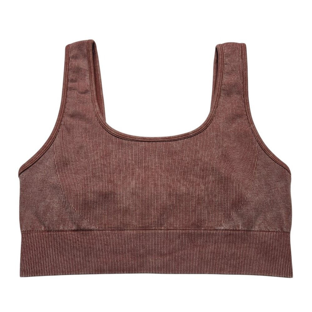 90 Degree By Reflex Sports Bra Womens Large Brown Corduroy‎ Ribbed Unpadded Yoga
